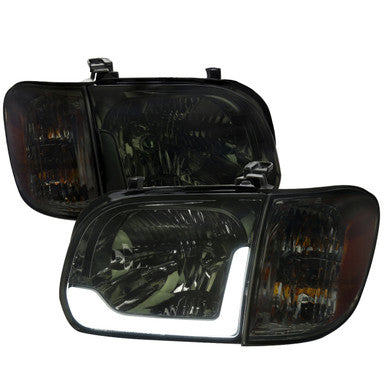 2005-06 Toyota Tundra 05-07 Sequoia Led Bar Headlight Corner Light Combo Chrome Housing And Smoked Lens With Sequential Turn Signal - Uses Stock Bulbs