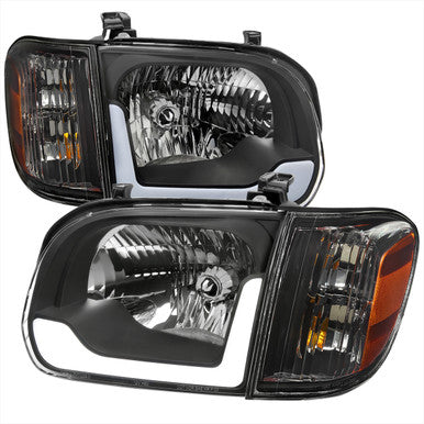 2005-06 Toyota Tundra 05-07 Sequoia Led Bar Headlight Corner Light Combo Matte Black Housing And Clear Lens - Uses Stock Bulbs