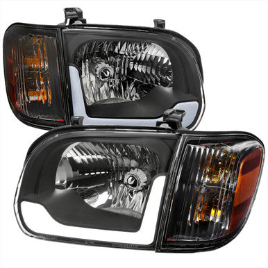 2005-06 Toyota Tundra 05-07 Sequoia Led Bar Headlight Corner Light Combo Matte Black Housing And Clear Lens With Sequential Turn Signal - Uses Stock Bulbs