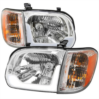 2005-06 Toyota Tundra 05-07 Sequoia Led Bar Headlight Corner Light Combo Chrome Housing And Clear Lens With Sequential Turn Signal - Uses Stock Bulbs