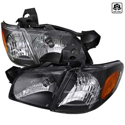 1997-03 Chevy Venture 1PC Headlights w/Amber Reflector, Black