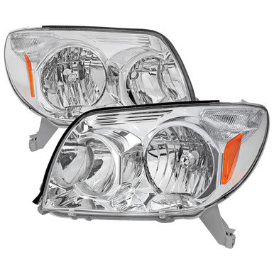 2003-05 Toyota 4Runner Headlights Chrome Housing Clear Lens With Amber Reflector - No Bulbs Included