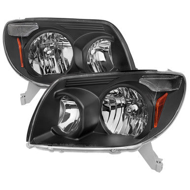 2003-05 Toyota 4Runner Headlights Black Housing Clear Lens With Amber Reflector - No Bulbs Included
