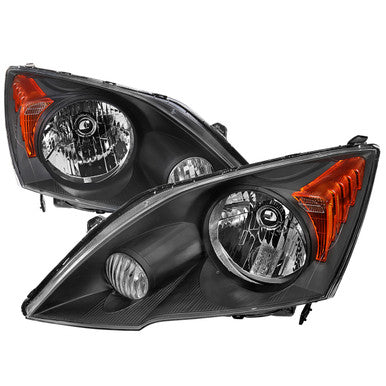 2007-11 Honda CrV Headlights Black Housing Clear Lens With Amber Reflector - No Bulbs Included