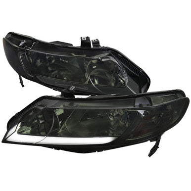 2006-11 Honda Civic Sedan Oe Headlights With Led Bar Chrome Housing And Smoked Lens - Uses Stock Bulbs