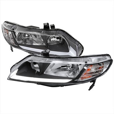 2006-11 Honda Civic 4 Door Sedan Oe Style Headlights With Led Bar Black Housing And Clear Lens - Uses Stock Bulbs