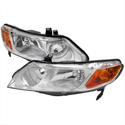 2006-11 Honda Civic Sedan Headlights Chrome Housing And Clear Lens