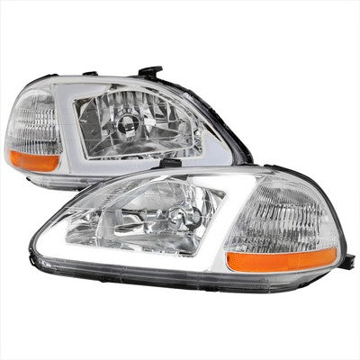1996-98 Honda Civic Oe Headlight With Led Bar Chrome Housing Clear Lens - Uses Stock Bulbs
