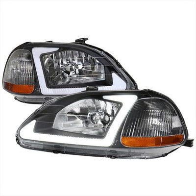 1996-98 Honda Civic Oe Headlight With Led Bar Black Housing Clear Lens - Uses Stock Bulbs
