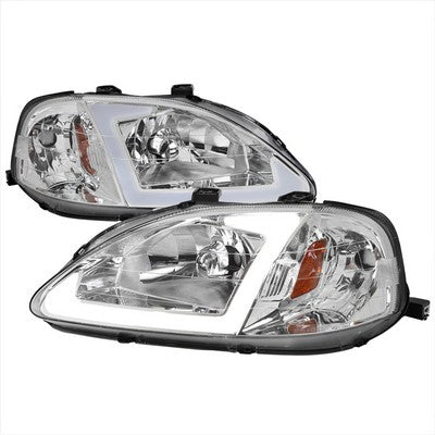 1999-00 Honda Civic Oe Headlight With Led Bar Chrome Housing Clear Lens - Uses Stock Bulbs