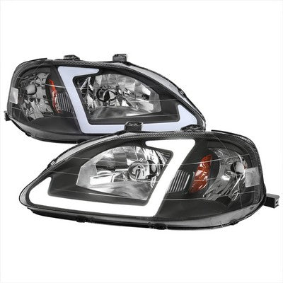 1999-00 Honda Civic Oe Headlight With Led Bar Black Housing Clear Lens - Uses Stock Bulbs