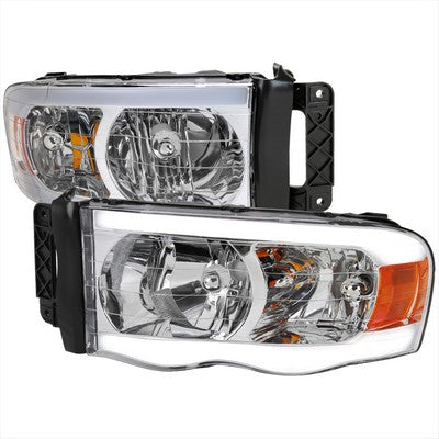 2002-05 Dodge Ram Led Bar Headlight With Chrome Housing Clear Lens And Amber Reflector