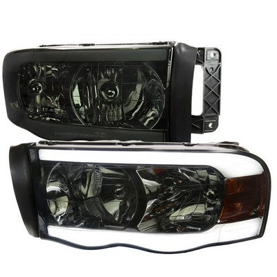 2002-05 Ram Headlights With Led Bar Chrome Housing Smoked Lens