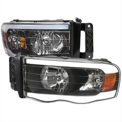 2002-05 Dodge Ram Led Bar Headlight With Black Housing Clear Lens And Amber Reflector