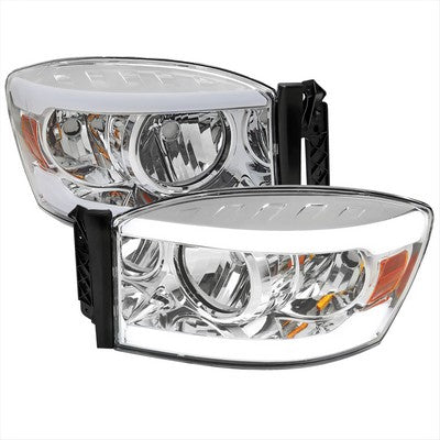 2006-08 Dodge Ram Headlights With Led Bar Chrome Housing Clear Lens