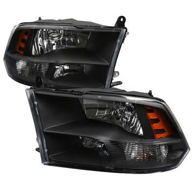 2009-18 Ram 1500, 10-18 2500/3500 (w/o OE projector headlights) Euro Black headlights, Quad lamp