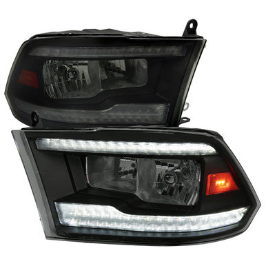 2009-19 Dodge Ram Switchback Led Bar Headlight Matte Black Housing And Smoked Lens - Facelift Style - Amber Reflector - Led Sequential Signal - Breathing Light Effect - H7 Low Beam H7 High Beam