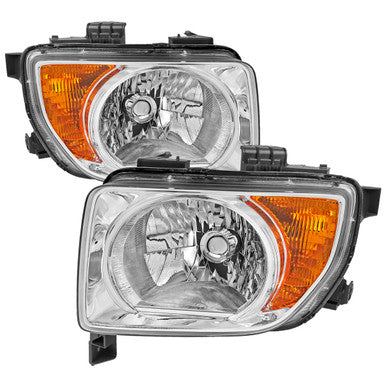 2003-08 Honda Element Headlights Chrome Housing Clear Lens With Amber Reflector - No Bulbs Included