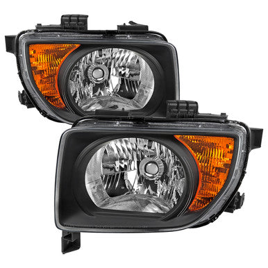 2003-08 Honda Element Headlights Black Housing Clear Lens With Amber Reflector - No Bulbs Included