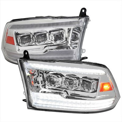 2009-19 Dodge Ram Projector Headlights Facelift Style Chrome Housing Clear Lens With Amber Reflector Switchback Led Light Bar/ Led Sequential Signal/ Breathing Light Effect/ Led High & Led Low
