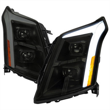 2010-16 Cadillac Srx Oe Halogen Projector Headlights Black Housing Smoked Lens Amber Reflector - Sequential Turn Signal - Uses Stock Bulbs