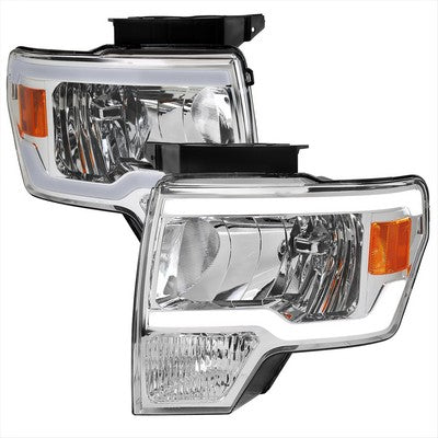 2009-14 F150 Led Bar Headlight With Chrome Housing Clear Lens And Amber Reflector