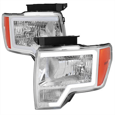 2009-14 Ford F150 Led Bar Headlights With Chrome Housing And Clear Lens Amber Reflector - Uses Stock H13 Bulbs