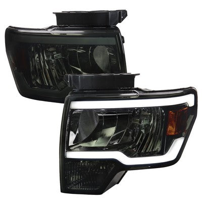 2009-14 Headlights With Led Bar Chrome Housing And Smoked Lens