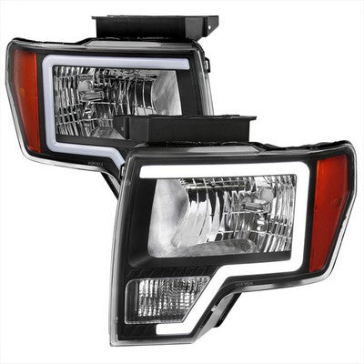 2009-14 Ford F150 Led Bar Style Headlights With Matte Black Housing Clear Lens And Amber Reflector