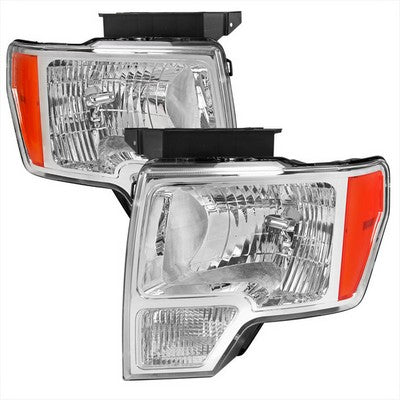 2009-14 Ford F150 Oe Style Headlights With Chrome Housing Clear Lens And Amber Reflector