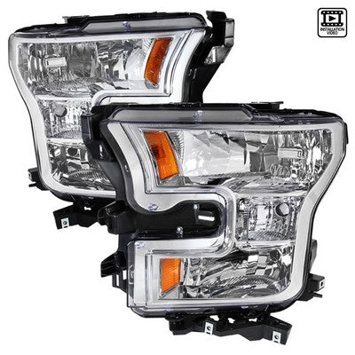 2015-17 F150 Crystal Housing Headlights Chrome (Fits trucks w/OE Halogen headlights)