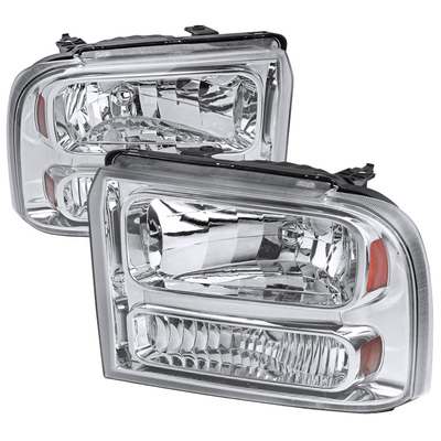 2005-07 SuperDuty & 2005 Excursion Chrome Headlights with Amber Reflector