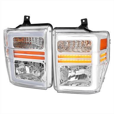 2008-10 Ford Superduty Led Bar Tail Lights Sequential Turn Signal Chrome Housing Clear Lens