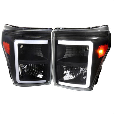 2011-16 Ford Superduty Led Light Bar Headlights With Matte Black Housing And Clear Lens - Uses Stock Bulbs - Lighting Effect