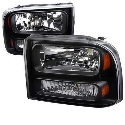 1999-04 Superduty & 00-04 Excursion Black 1-Piece Crystal Headlights