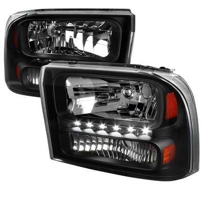 1999-04 Superduty 1 Piece Black Euro Headlights With Led
