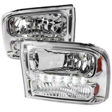 1999-04 Ford Superduty 1 Piece Chrome Euro Headlights With Led