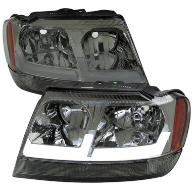 1999-04 Jeep Grand Cherokee Led Bar Headlights With Chrome Housing And Smoked Lens Amber Reflector - Uses Stock Bulbs