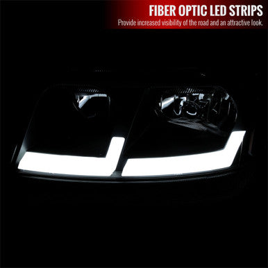 1999-04 Jeep Grand Cherokee Led Bar Headlights With Matte Housing And Clear Lens Amber Reflector - Uses Stock Bulbs