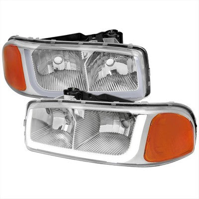 1999-06 GMC Sierra Led Bar Headlight With Chrome Housing Clear Lens And Amber Reflector