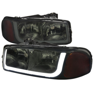1999-06 GMC Sierra Headlights With Led Bar Chrome Housing And Smoked Lens