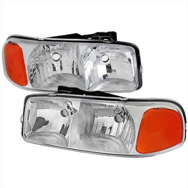 1999-07 GMC Sierra Oe Style Headlight Chrome Housing Clear Lens - Uses Stock Bulbs