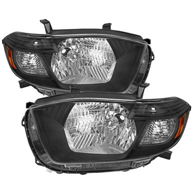 2008-10 Toyota Highlander Headlights Black Housing Clear Lens - Japan Built Only -No Bulbs Included