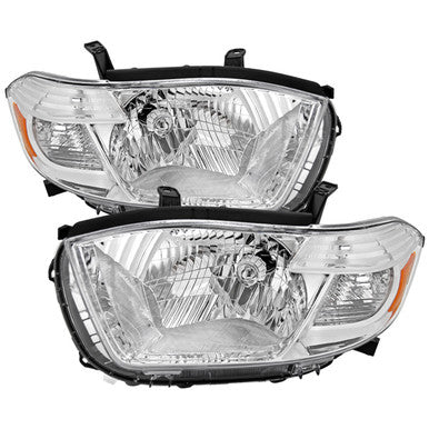 2008-10 Toyota Highlander Headlights Chrome Housing Clear Lens With Amber Reflector - No Bulbs Included