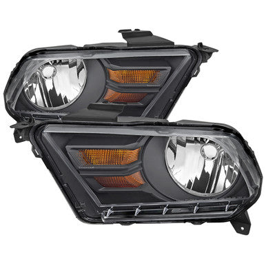 2010-14 Ford Mustang Headlights Matte Black Housing And Clear Lens - Amber Turn Signal - Uses Stock Bulbs
