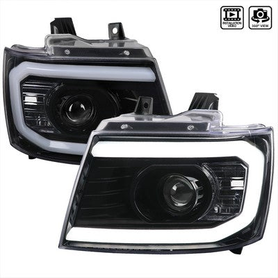 2007-13 Chevrolet Avalanche Projector Headlight - Gloss Black Housing - Clear Lens With Amber Reflectors