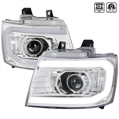 2007-13 Chevrolet Avalanche Projector Headlight - Chrome Housing - Clear Lens With Amber Reflectors