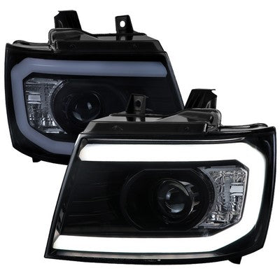2007-13 Chevrolet Avalanche Projector Headlight - Gloss Black Housing - Smoke Lens With Amber Reflectors