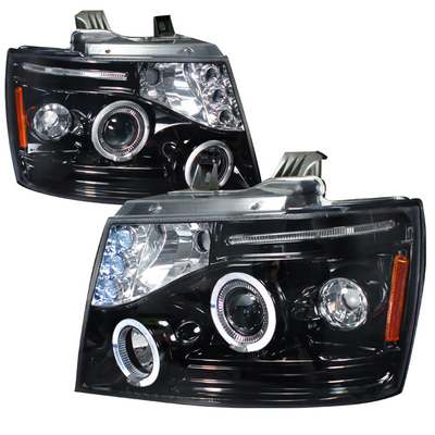 2007-13 Chevrolet Avalanche Halo Projector Headlight Gloss Black Housing Smoke Lens