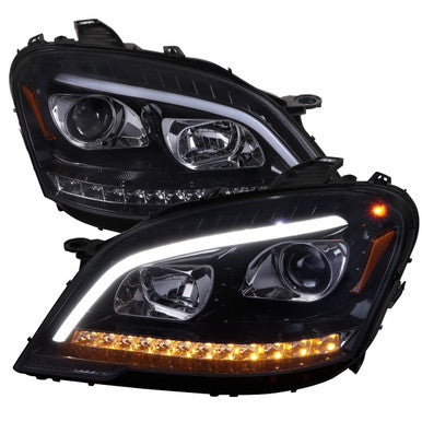 2009-11 MercedesBenz MClass W164 Projector Headlights With Sequential Led Turn Signal Glossy Black Housing And Smoked Lens - Halogen Bulbs Included - Us Spec Vehicles Only